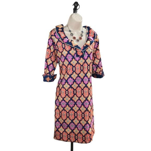 Gretchen Scott Royal Floral Ruffle Neck Midi Dress - XS - Picture 1 of 4